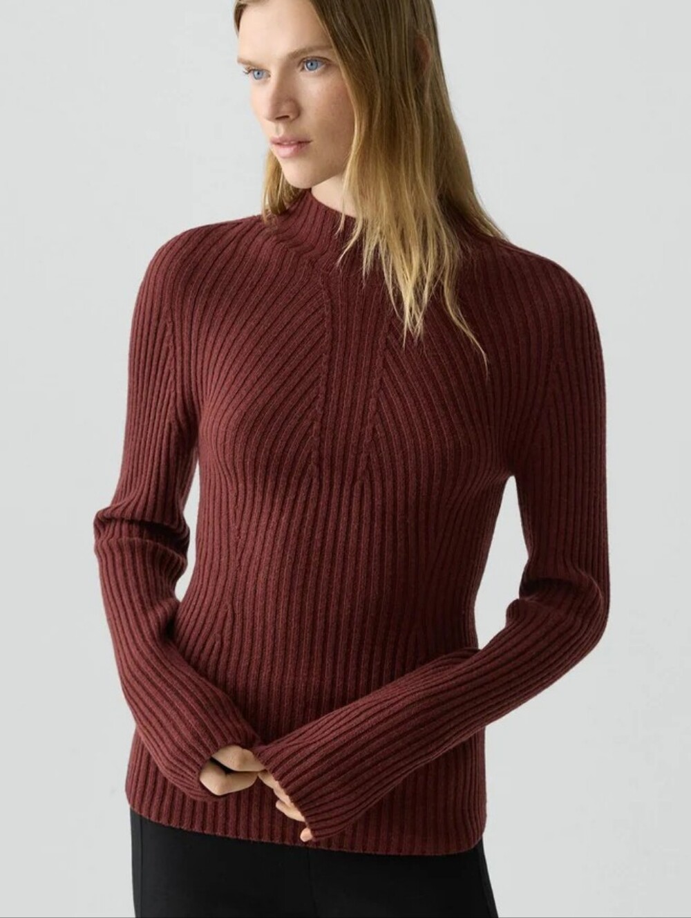 Theory Ribbed Mock Neck Sweater in Cashmere